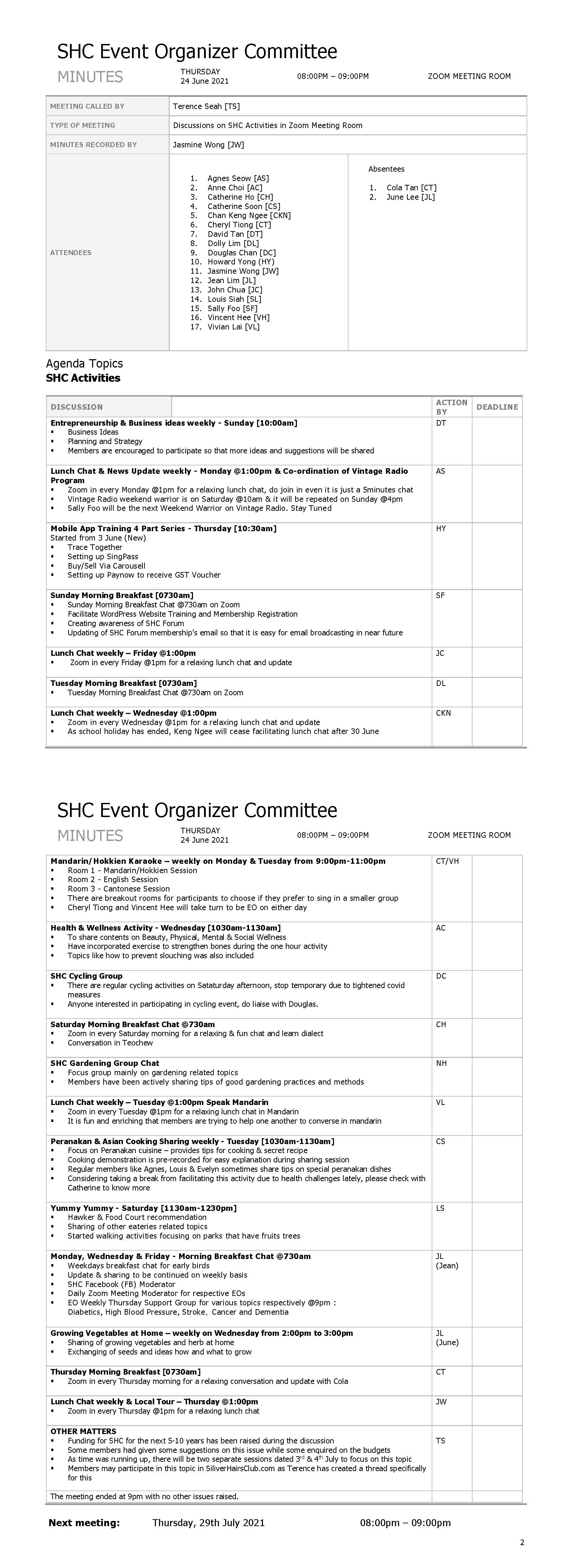 SHC Minutes of Meeting (June 2021)
