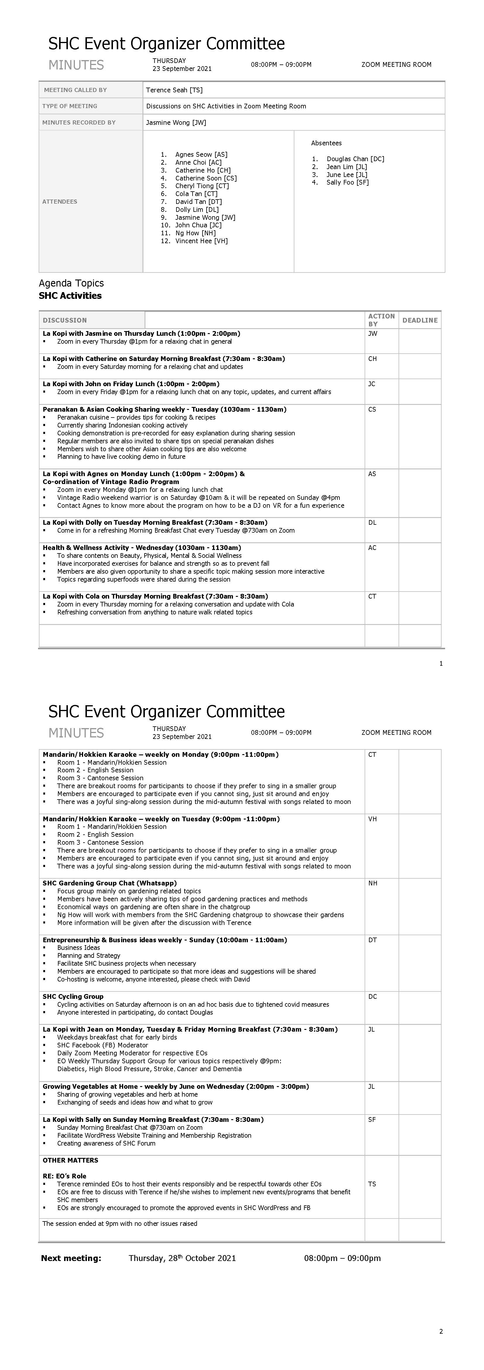 SHC Minutes of Meeting (Sep 2021)